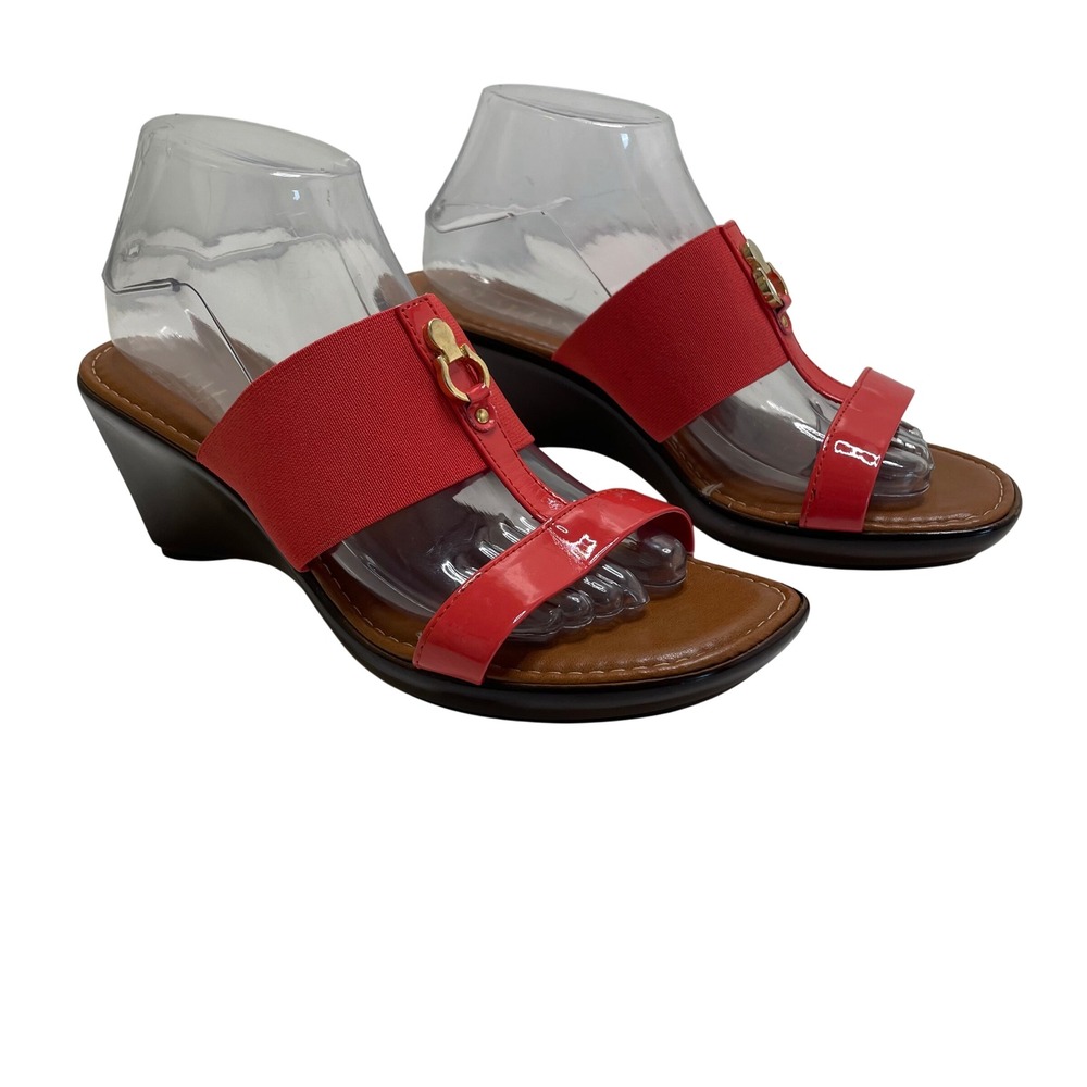 Italian Shoemakers Wedge Sandals Size 10 Made in Italy Gold Hardware Slip On